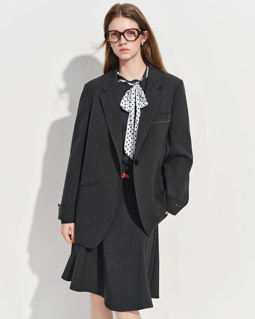 Loose-Fitting Single-Breasted Lapel Suit Jacket