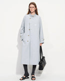 Embroidered Stand-Collar Long Trench Coat