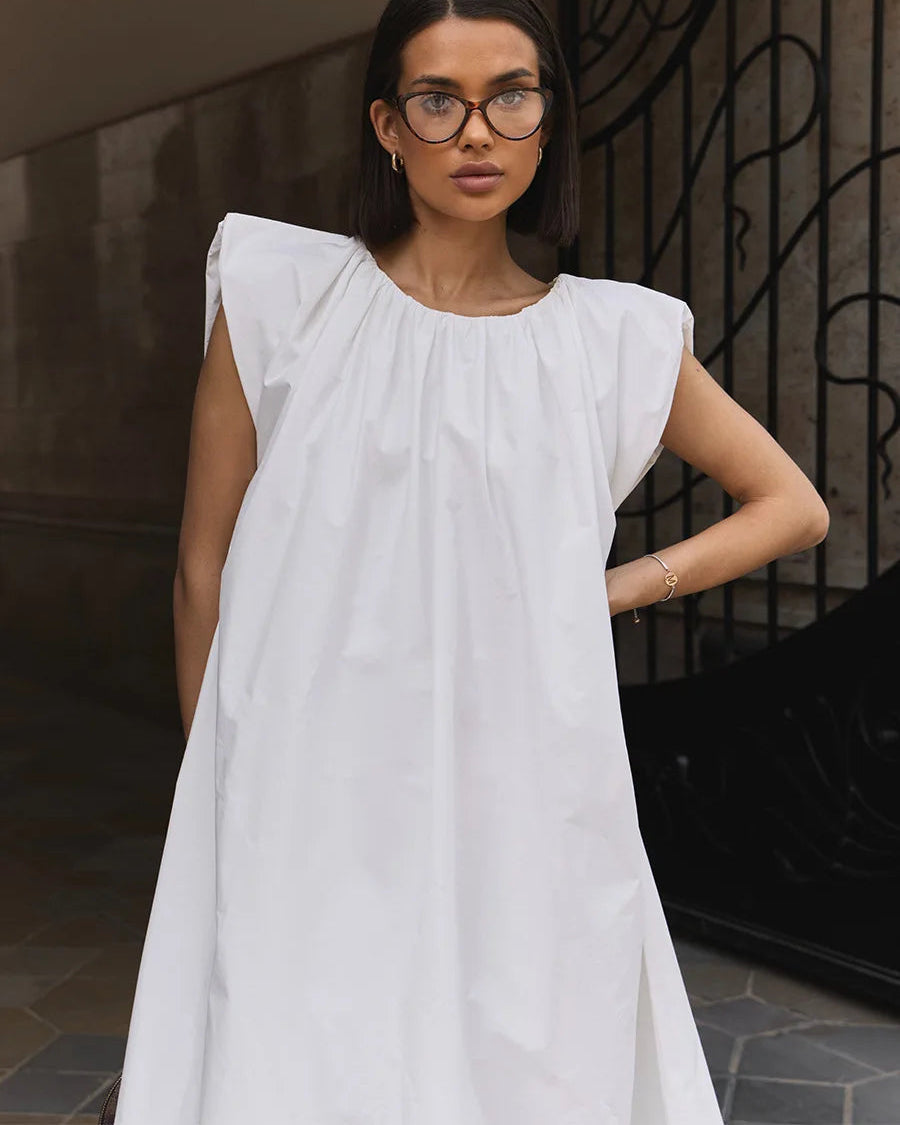 Sleeveless Pleated Cotton Maxi Dress