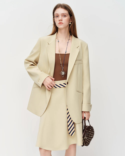 Loose-Fitting Single-Breasted Lapel Suit Jacket