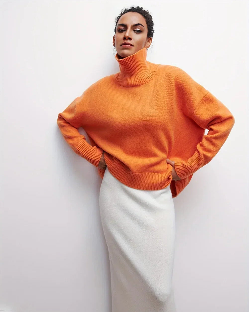 Oversized Solid Turtleneck Sweater