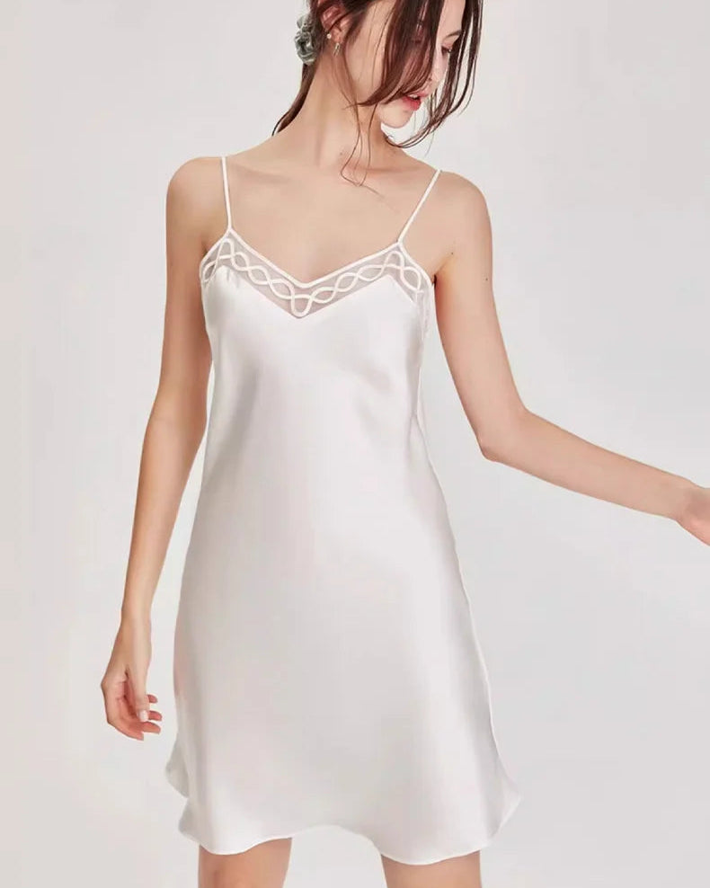 Mulberry Silk Lace-Trim Sleeveless Nightgown