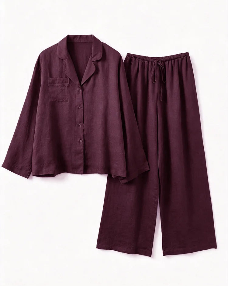 Oversized-Shirt Elastic-Waist Trouser Set