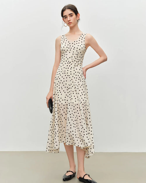 Polka Dot Chiffon Bias-Cut Dress