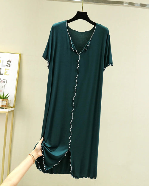 Modal V-Neck Short-Sleeve Mid-Calf Sleep Dress