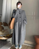 Oversized High-Neck Long Cardigan With Pocket