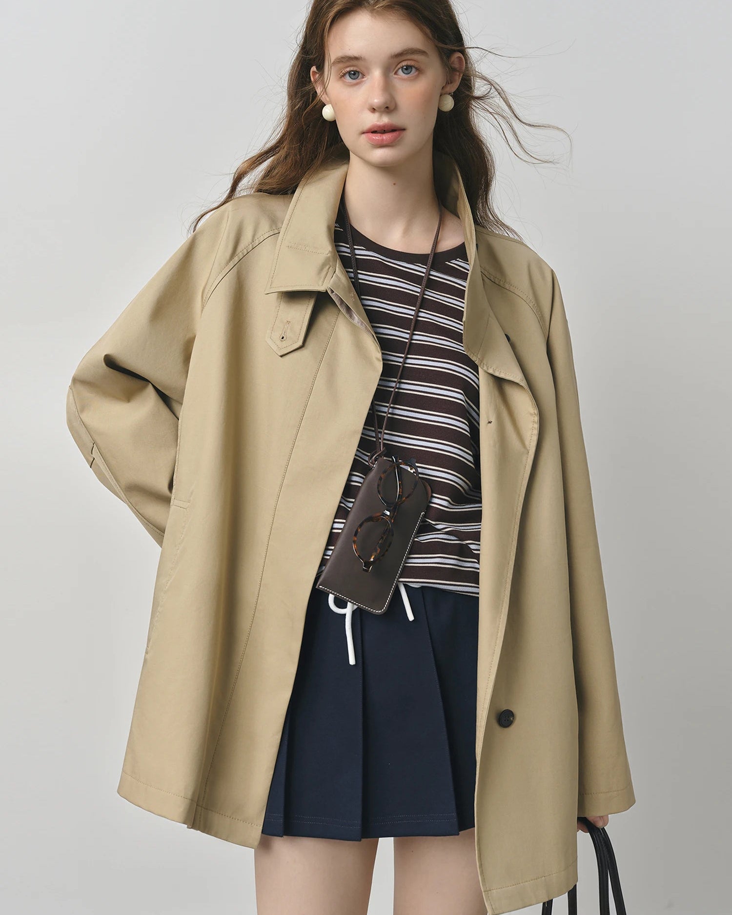 Short Stand Collar Windbreaker Trench Jacket