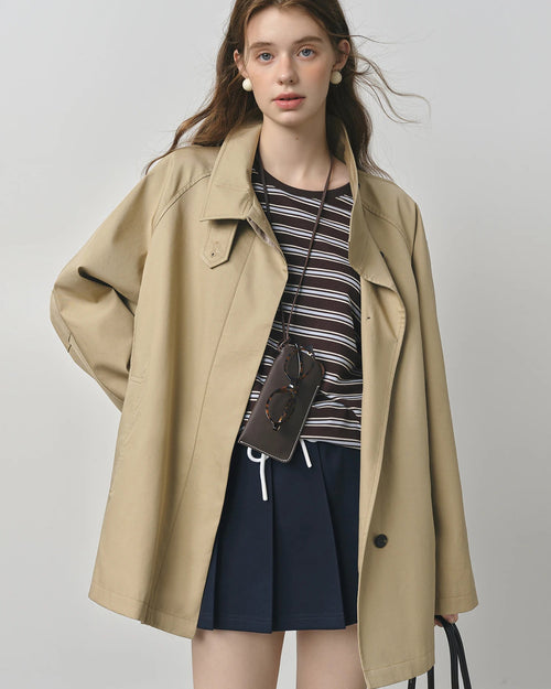Short Stand Collar Windbreaker Trench Jacket