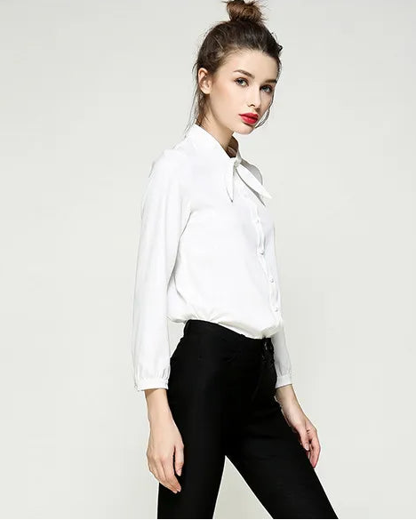Solid Color Collar Tie Single-Breasted Shirt
