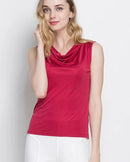 Silk-viscose jersey tank with a draped ruched collar. Soft, stretchy & elegant in 10 solid colours, sizes M–XXXL. Perfect for summer.