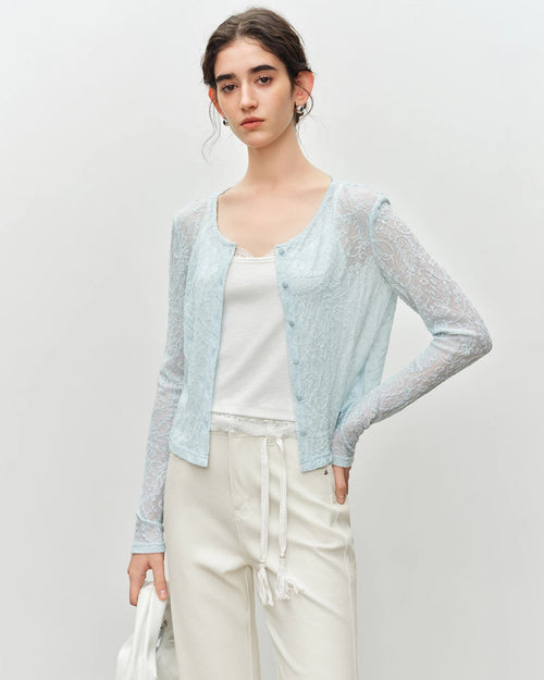 Lace-Trimmed Knit Cardigan