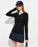 Straight-Shoulder V-Neck Knit T-Shirt