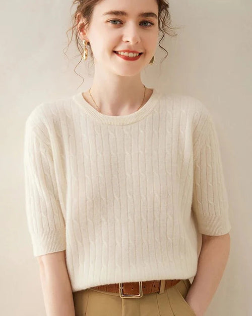 100% Cashmere Short Sleeve Pullover Sweatshirt