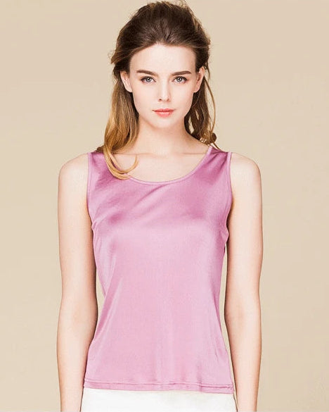 Silk-Viscose Jersey O-Neck Knit Sleeveless Tank Top
