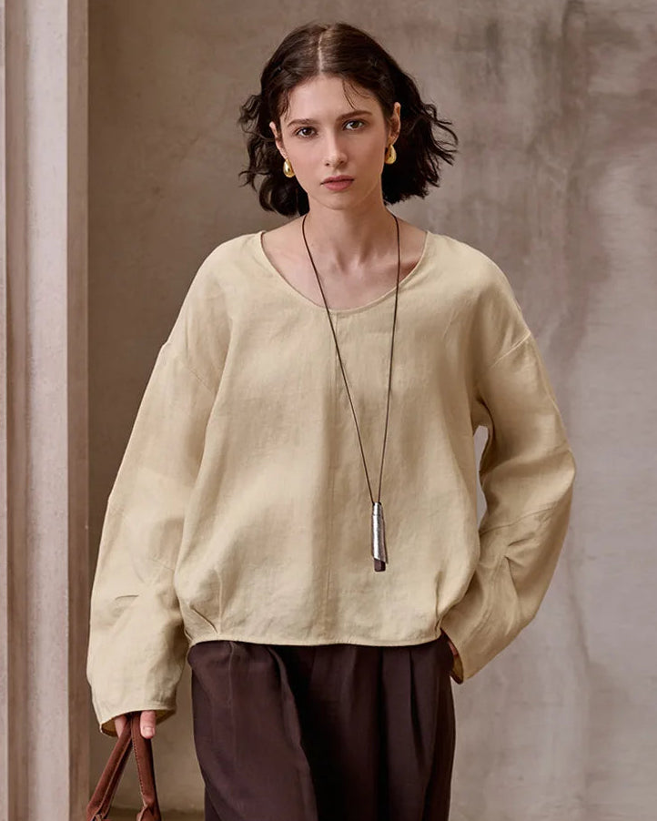 Loose-Fit Linen Crew-Neck Shirt