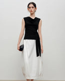 Pleated V-Neck Sleeveless Knit T-Shirt