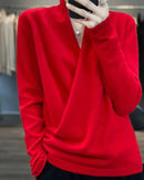 V-neck Wrap Style 100% Wool Knitted Sweater
