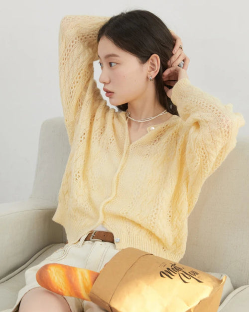 Loose Casual Mohair Hollow Knitted Cardigan