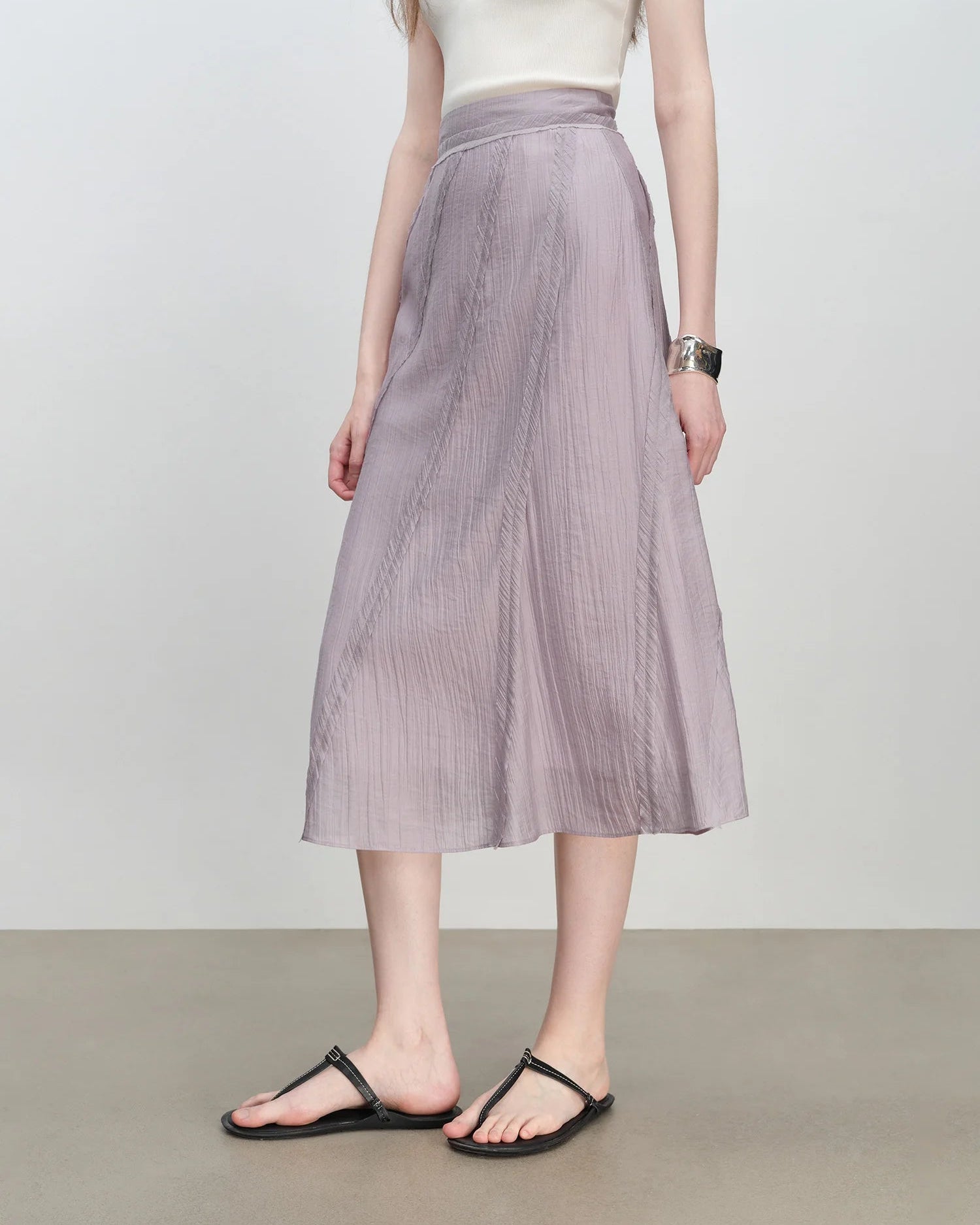 Natural Waist Bias-Cut Midi Skirt