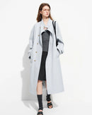 Embroidered Stand-Collar Long Trench Coat