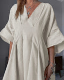 V-Neck Half Sleeve Cotton Maxi Dress