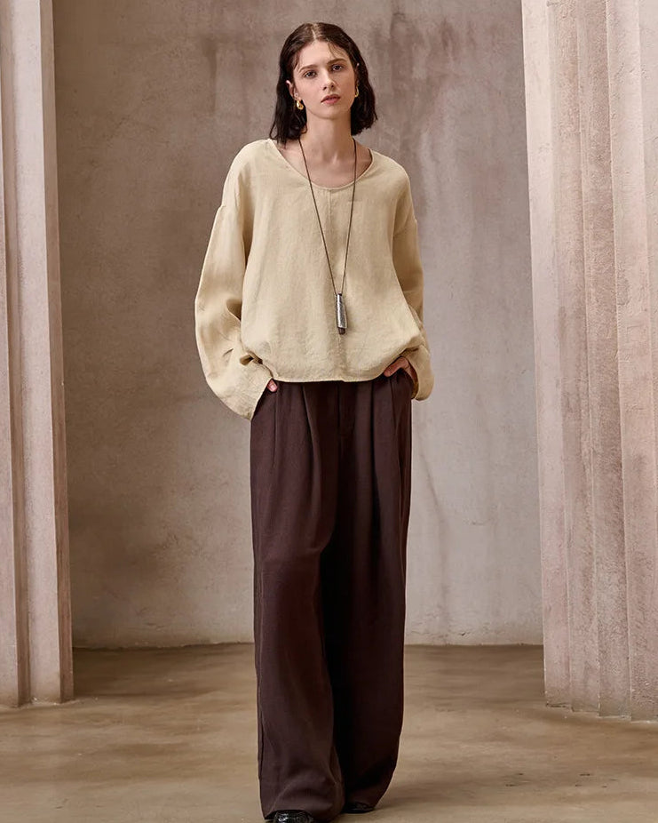 Loose-Fit Linen Crew-Neck Shirt