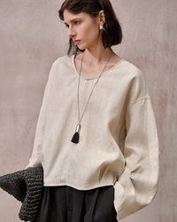 Loose-Fit Linen Crew-Neck Shirt