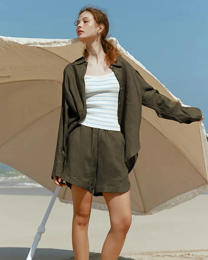 Loose-Fit Linen-Blend Button-Down Shirt