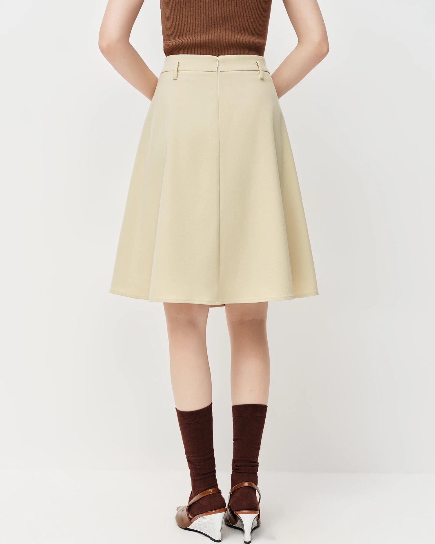 Slim-Fit A-Line Zipper Knee-Length Skirt