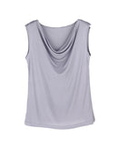 Silk-Viscose Draped Collar Sleeveless Tank Top