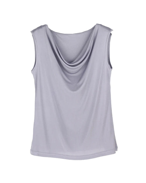 Silk-Viscose Draped Collar Sleeveless Tank Top