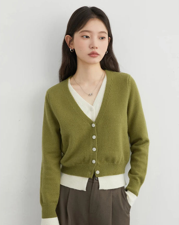 Contrast Trim V-Neck Knit Cardigan