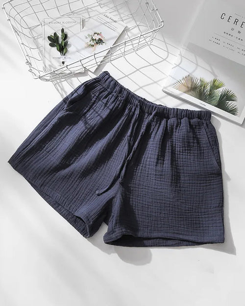Cotton Elastic Waist Solid Sleep Shorts