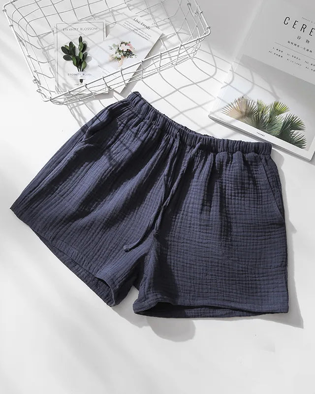 Cotton Elastic Waist Solid Sleep Shorts