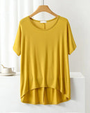 Women's Silky modal oversized pajama top featuring a relaxed short sleeve cut and soft knit fabric, perfect for breathable summer loungewear comfort.
