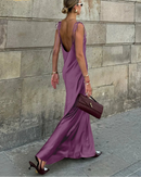 Satin Spaghetti-Strap Backless Floor-Length Dress