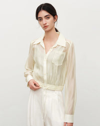 V-Neck Button-Front Long Sleeve Shirt