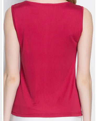 Silk-Viscose Draped Collar Sleeveless Tank Top