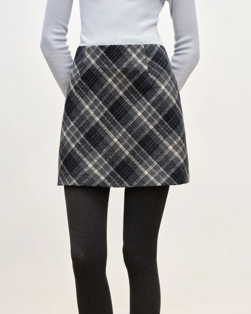 Retro Plaid High-Waist Knit Mini Skirt