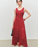 Women's polka dot chiffon bias-cut dress, featuring 100% polyester shell and high waistline for effortless French vintage charm from morning commutes to evening soirées.