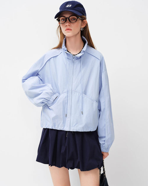 Stand-Collar Single-Breasted Short Jacket