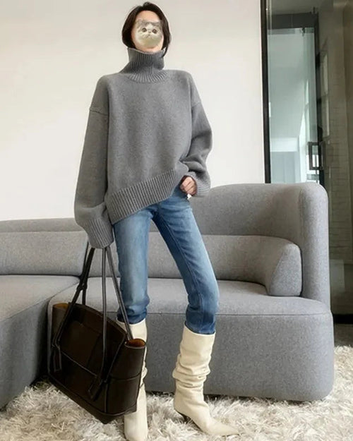 Loose High Neck Wool Pullover Sweater