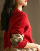 Round Neck Patchwork Pullover Sweater