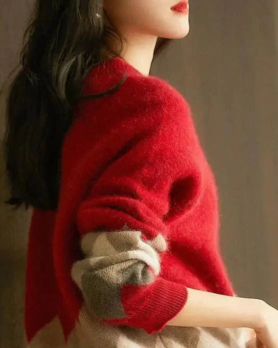 Round Neck Patchwork Pullover Sweater