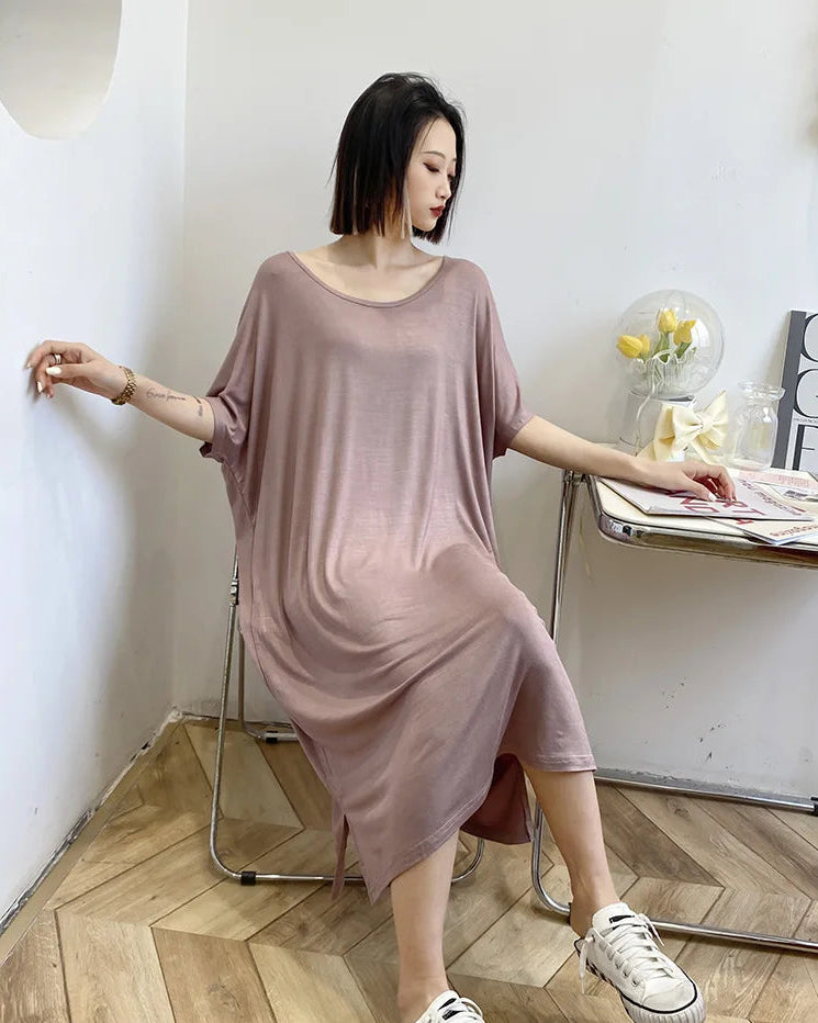 Cotton Modal Loose Short Sleeve Sleep Dress