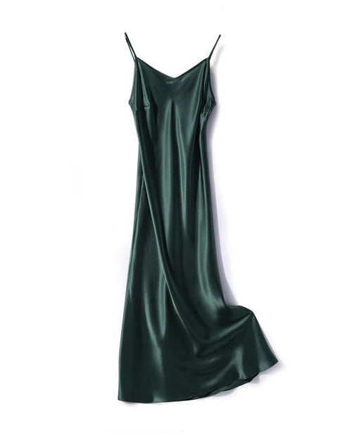 Mulberry Silk Spaghetti Strap V-Neck Maxi Dress