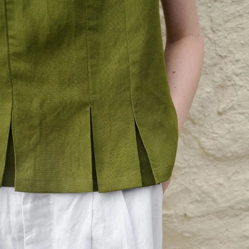 Ruched Linen Sleeveless Vest Top
