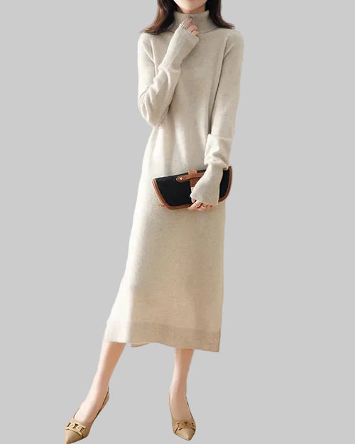 Turtleneck Pure Wool Knitted Dress