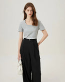 Soft Stretchy Square-Neck Knit T-Shirt