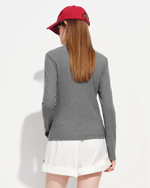 Straight-Shoulder V-Neck Knit T-Shirt
